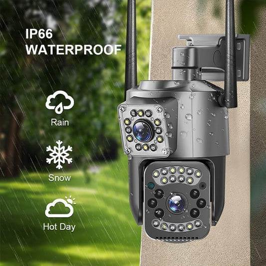 Dual Lens 4MP PTZ Outdoor WiFi Security Camera | 360° Full View | 1080P HD | Auto Tracking | IP66 Waterproof | Two-Way Audio | Motion Alarm | Supports 128GB