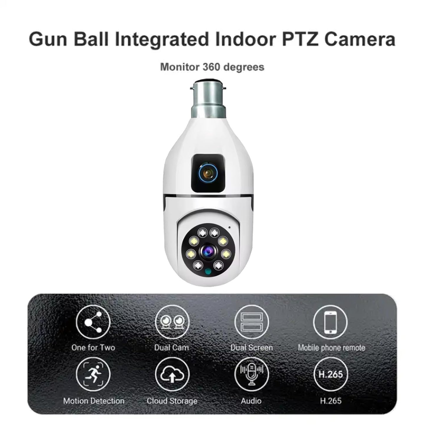 2-in-1 Dual Lens 3MP Smart Bulb WiFi Security Camera | Dual Screen View | Bullet + PTZ | Color Light Vision | Two-Way Talk | AI Human Detection | 128GB Support