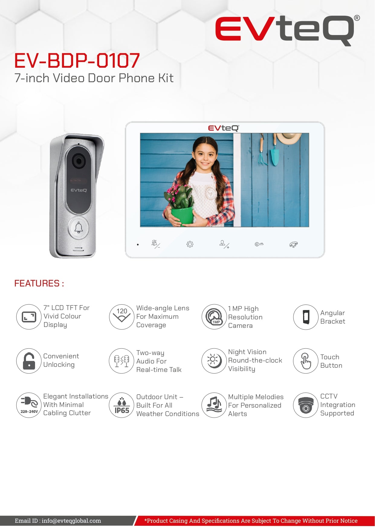 EVTEQ 7″ Video Door Phone Without Memory ( EV-BDP-0107 )