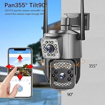 Dual Lens 4MP PTZ Outdoor WiFi Security Camera | 360° Full View | 1080P HD | Auto Tracking | IP66 Waterproof | Two-Way Audio | Motion Alarm | Supports 128GB