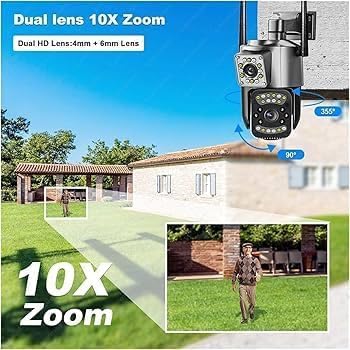 Dual Lens 4MP PTZ Outdoor WiFi Security Camera | 360° Full View | 1080P HD | Auto Tracking | IP66 Waterproof | Two-Way Audio | Motion Alarm | Supports 128GB