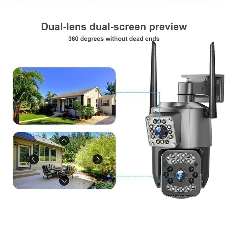Dual Lens 4MP PTZ Outdoor WiFi Security Camera | 360° Full View | 1080P HD | Auto Tracking | IP66 Waterproof | Two-Way Audio | Motion Alarm | Supports 128GB
