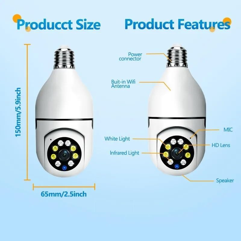 Wi-Fi CCTV Camera 3MP Wireless PTZ Bulb Shape V380 Pro | Indoor 360° Smart Home Security Camera Light Vision 24x7 Continuous...