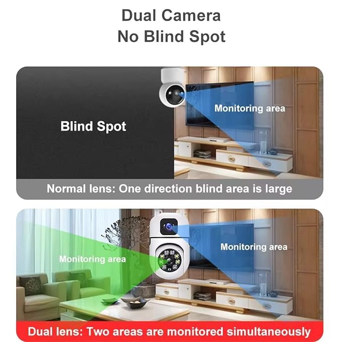 Dual Lens HD 4MP+4MP 1080P 360° Pan & Tilt Smart WiFi Home Security Camera | Color Night Vision | Motion Detection | Two-Way Audio