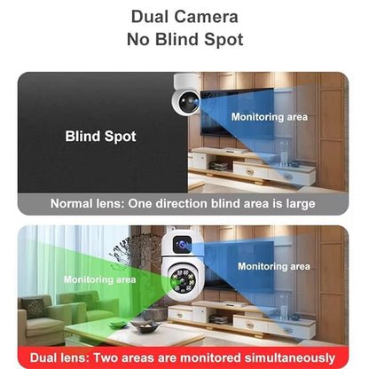 Dual Lens HD 4MP+4MP 1080P 360° Pan & Tilt Smart WiFi Home Security Camera | Color Night Vision | Motion Detection | Two-Way Audio