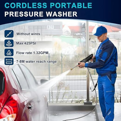 Cordless Portable Pressure Washer Gun 48V 12000mah High Pressure Water Gun Wireless High Pressure Washer Water Spray Gun for Car Wash Bike Washing Cleaning (Electric car wash Gun 2 Battery 2)