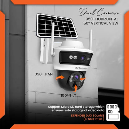 ecureye 4G/5G Dual Lens Solar CCTV Camera -Solaris| Wireless Outdoor Security Camera | 350° PTZ, 2-Way Talk, Motion Detection | SD Card & Cloud Storage | Waterproof Solar-Powered Surveillance
