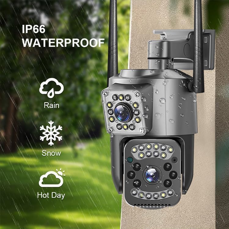 Dual Lens 4MP PTZ Outdoor WiFi Security Camera | 360° Full View | 1080P HD | Auto Tracking | IP66 Waterproof | Two-Way Audio | Motion Alarm | Supports 128GB