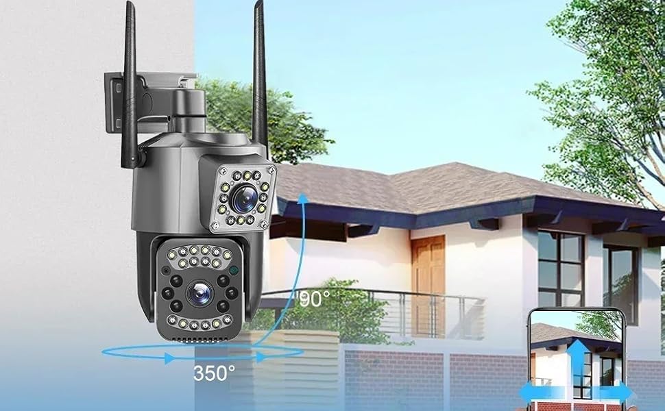 Dual Lens 4MP PTZ Outdoor WiFi Security Camera | 360° Full View | 1080P HD | Auto Tracking | IP66 Waterproof | Two-Way Audio | Motion Alarm | Supports 128GB