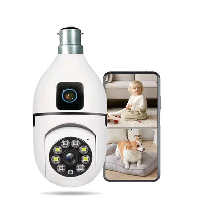 2-in-1 Dual Lens 3MP Smart Bulb WiFi Security Camera | Dual Screen View | Bullet + PTZ | Color Light Vision | Two-Way Talk | AI Human Detection | 128GB Support