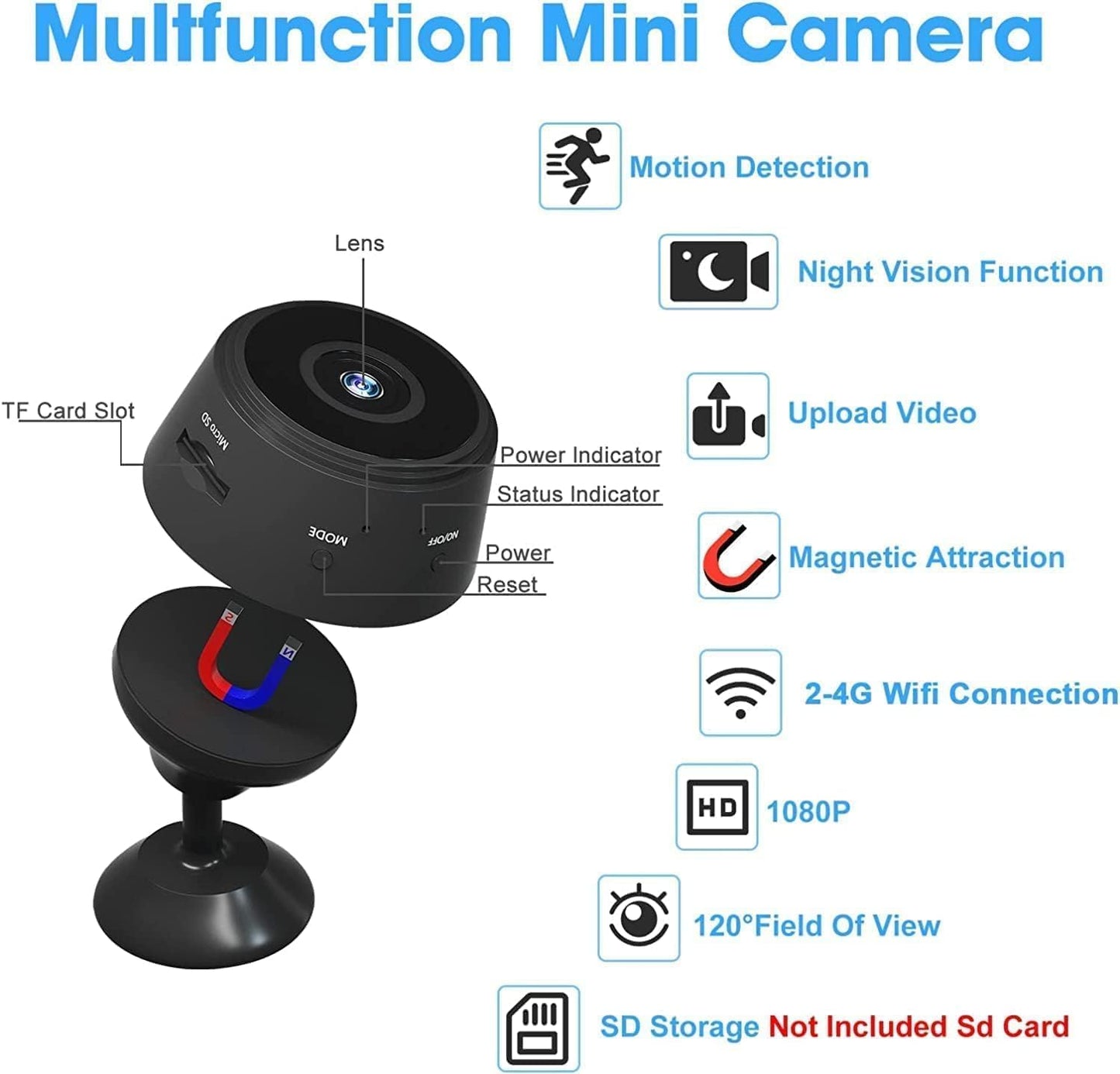 MINI CAMERAN WiFi CCTV Security Camera for Home Outdoor HD Focus WiFi Magnetic Live Stream IP Wireless 1080P Audio Video Nanny Camera for Home Offices Security
