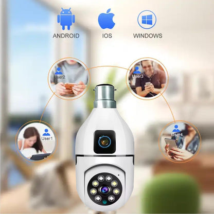 2-in-1 Dual Lens 3MP Smart Bulb WiFi Security Camera | Dual Screen View | Bullet + PTZ | Color Light Vision | Two-Way Talk | AI Human Detection | 128GB Support