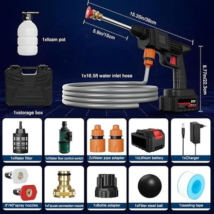 Cordless Portable Pressure Washer Gun 48V 12000mah High Pressure Water Gun Wireless High Pressure Washer Water Spray Gun for Car Wash Bike Washing Cleaning (Electric car wash Gun 2 Battery 2)