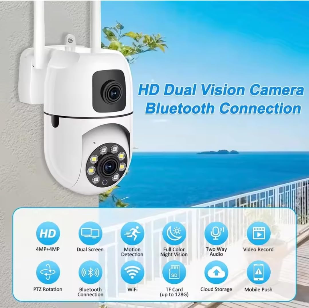 Dual Lens HD 4MP+4MP 1080P 360° Pan & Tilt Smart WiFi Home Security Camera | Color Night Vision | Motion Detection | Two-Way Audio