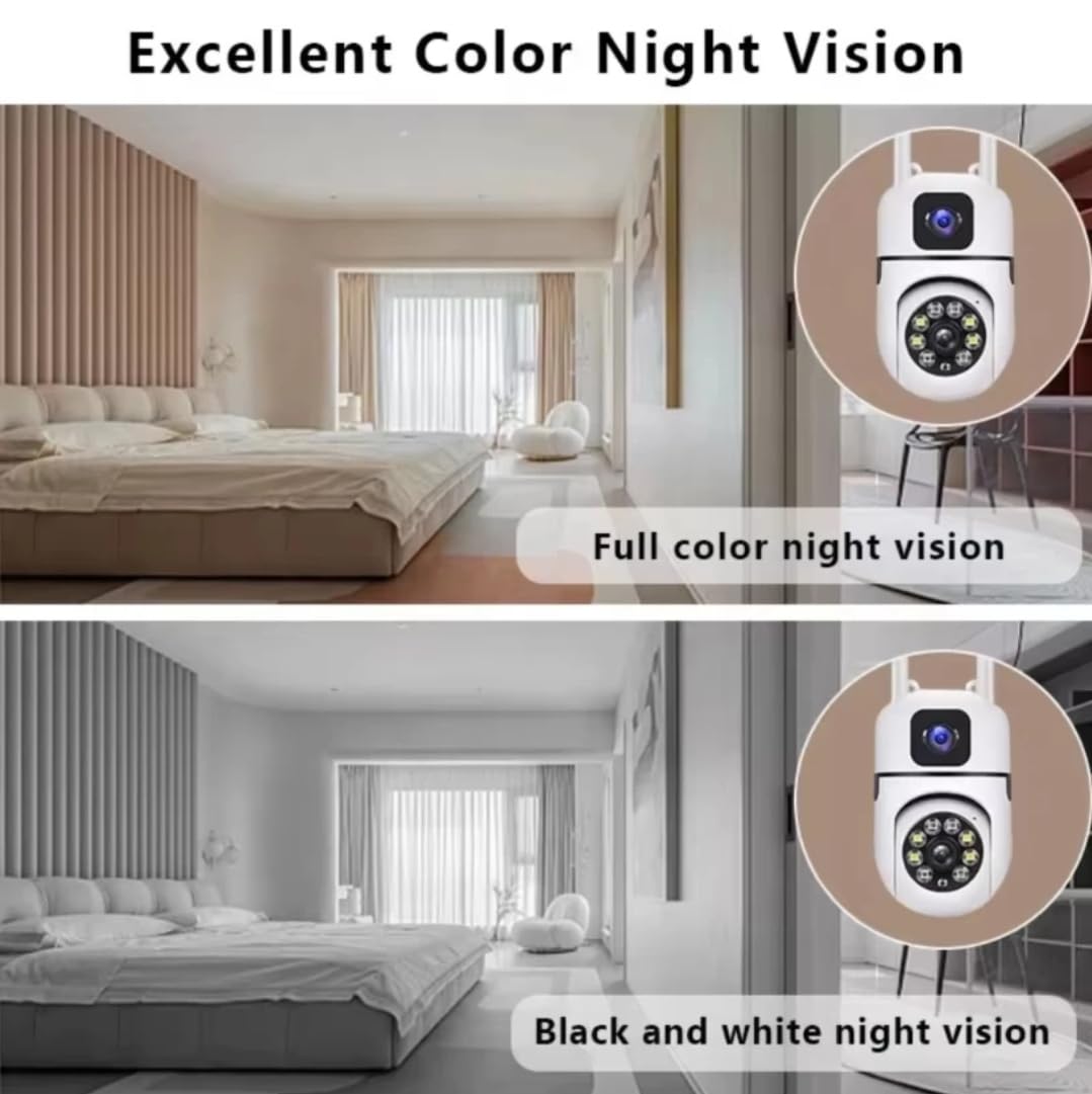 Dual Lens HD 4MP+4MP 1080P 360° Pan & Tilt Smart WiFi Home Security Camera | Color Night Vision | Motion Detection | Two-Way Audio