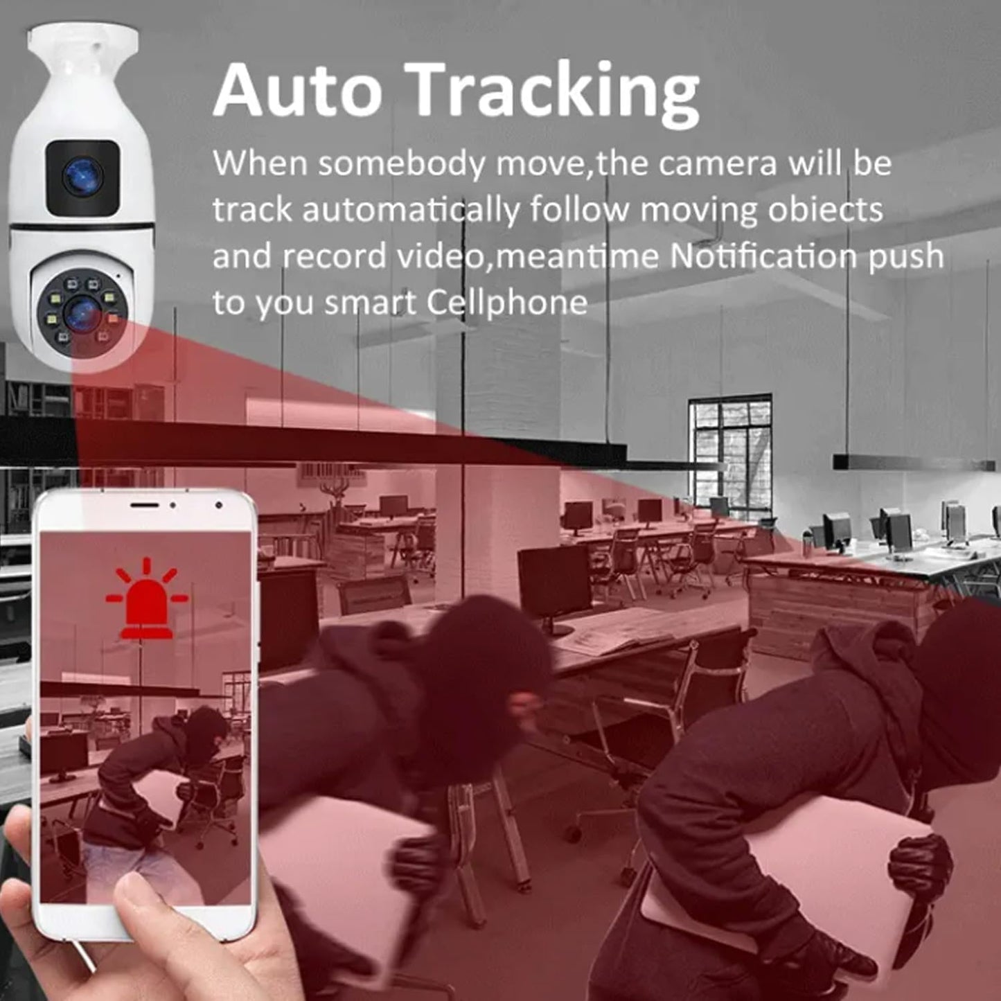 2-in-1 Dual Lens 3MP Smart Bulb WiFi Security Camera | Dual Screen View | Bullet + PTZ | Color Light Vision | Two-Way Talk | AI Human Detection | 128GB Support