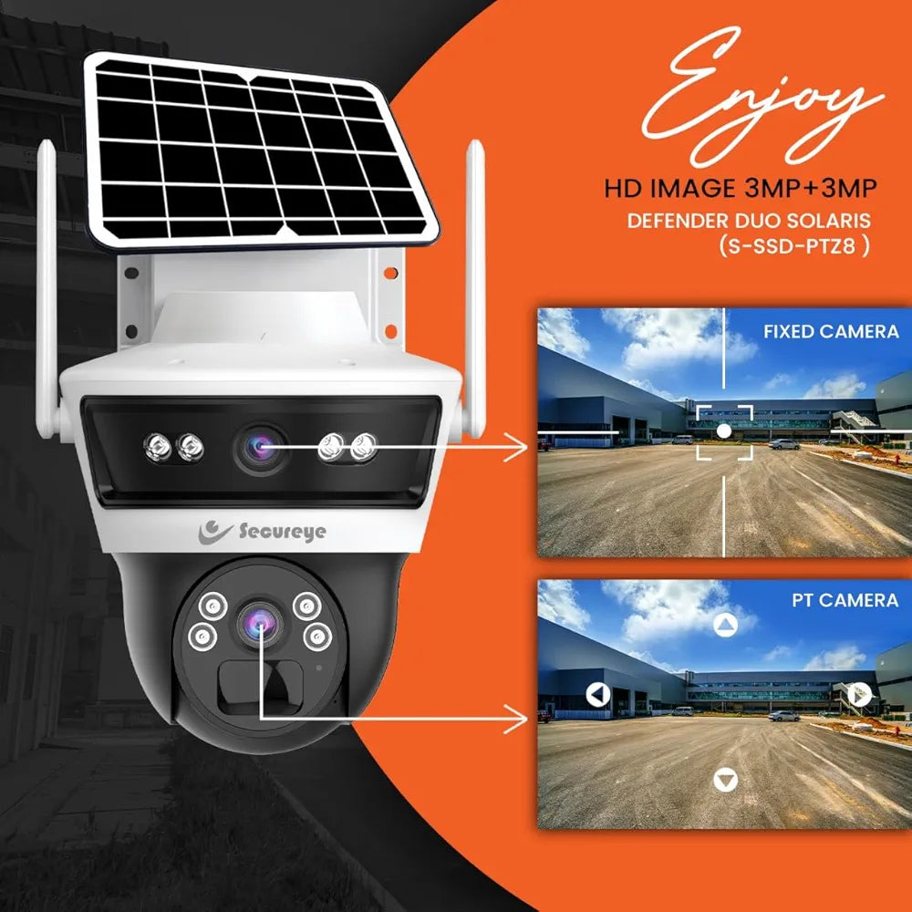 ecureye 4G/5G Dual Lens Solar CCTV Camera -Solaris| Wireless Outdoor Security Camera | 350° PTZ, 2-Way Talk, Motion Detection | SD Card & Cloud Storage | Waterproof Solar-Powered Surveillance