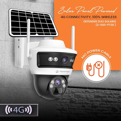 ecureye 4G/5G Dual Lens Solar CCTV Camera -Solaris| Wireless Outdoor Security Camera | 350° PTZ, 2-Way Talk, Motion Detection | SD Card & Cloud Storage | Waterproof Solar-Powered Surveillance