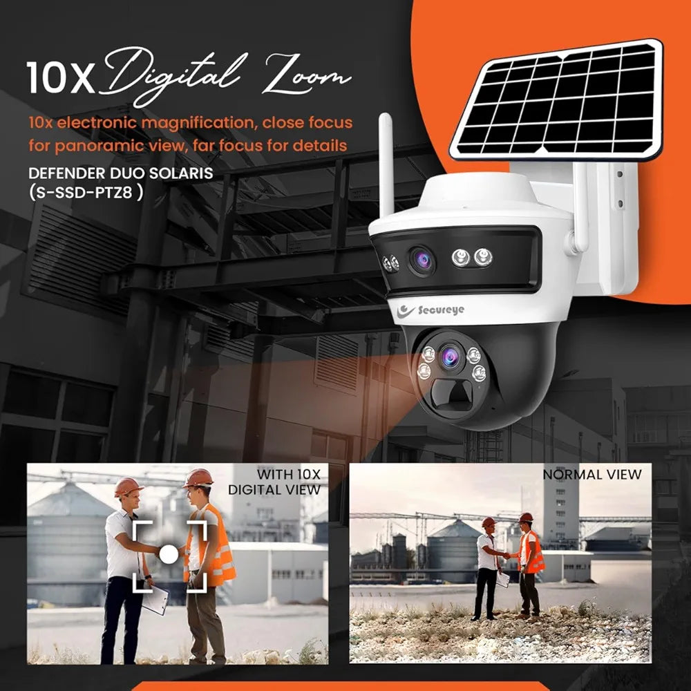 ecureye 4G/5G Dual Lens Solar CCTV Camera -Solaris| Wireless Outdoor Security Camera | 350° PTZ, 2-Way Talk, Motion Detection | SD Card & Cloud Storage | Waterproof Solar-Powered Surveillance
