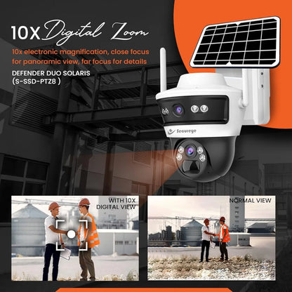 ecureye 4G/5G Dual Lens Solar CCTV Camera -Solaris| Wireless Outdoor Security Camera | 350° PTZ, 2-Way Talk, Motion Detection | SD Card & Cloud Storage | Waterproof Solar-Powered Surveillance