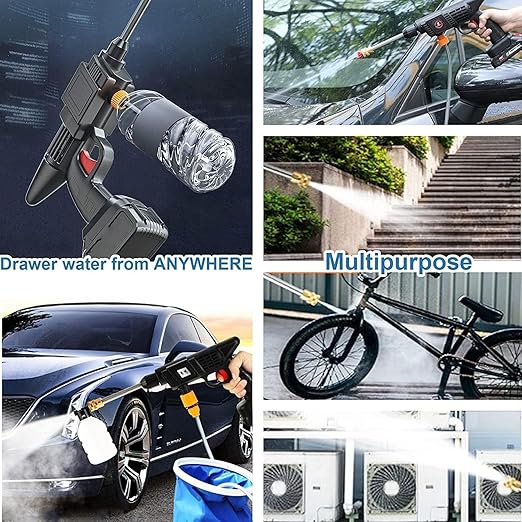 Cordless Portable Pressure Washer Gun 48V 12000mah High Pressure Water Gun Wireless High Pressure Washer Water Spray Gun for Car Wash Bike Washing Cleaning (Electric car wash Gun 2 Battery 2)