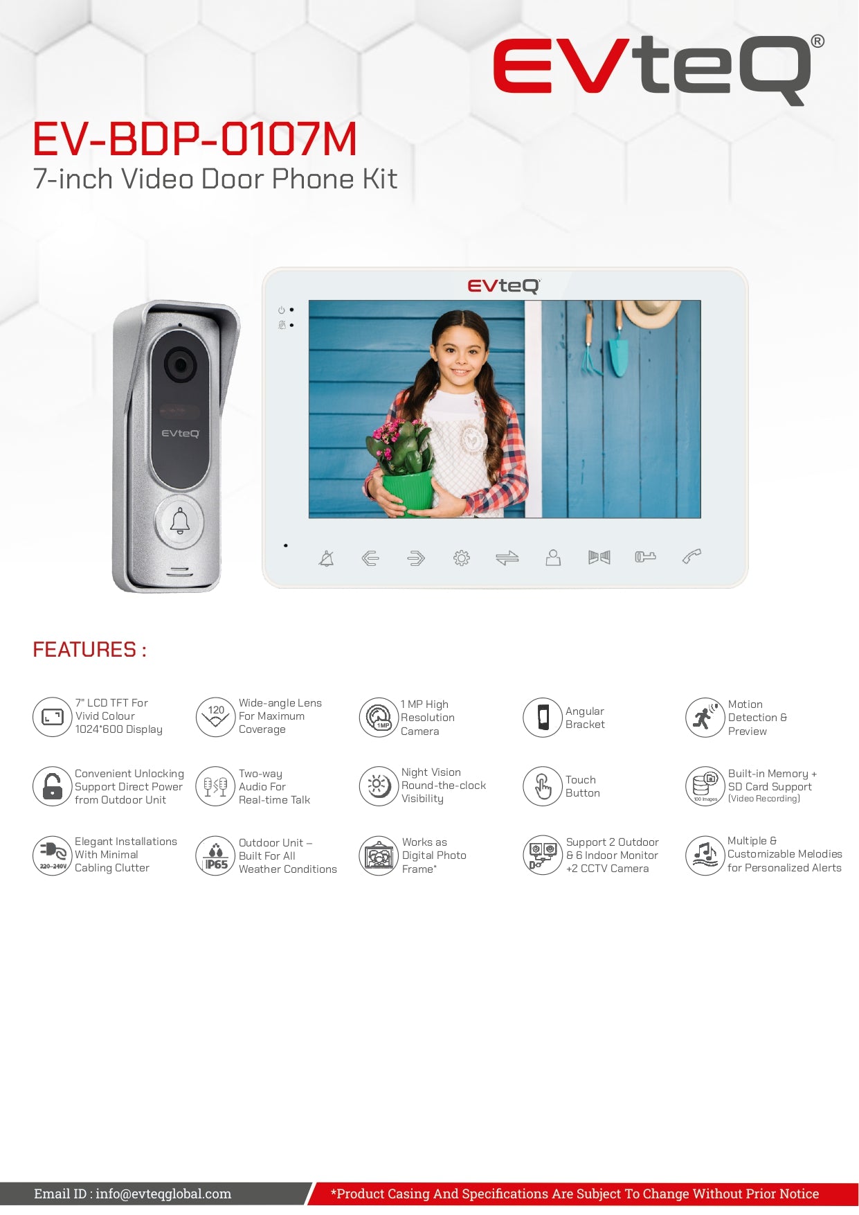 EVTEQ 7″ Video Door Phone With Memory ( EV-BDP-0107M )