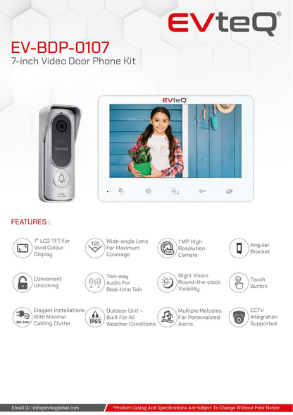 EVTEQ 7″ Video Door Phone Without Memory ( EV-BDP-0107 )