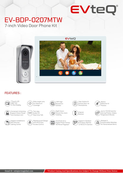 7″ Video Door Phone Kit With Memory & SD Card ( EV-BDP-0207MTW )