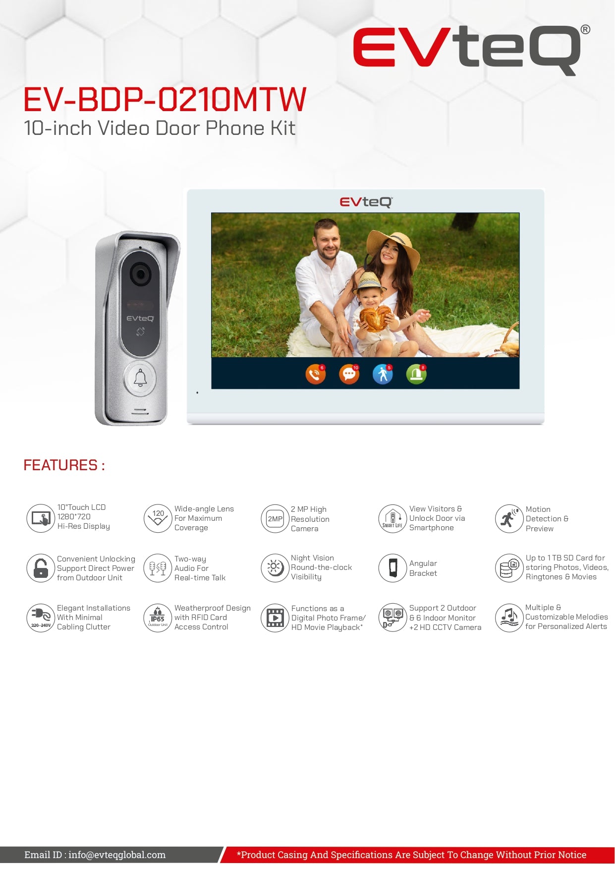 10″ Video Door Phone Kit With Memory & SD Card ( EV-BDP-0210MTW )