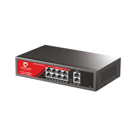QUANTRON 10 Port Fast Ethernet 10/100Mbps Desktop POE Switch QPOE-08 (130 Watt)