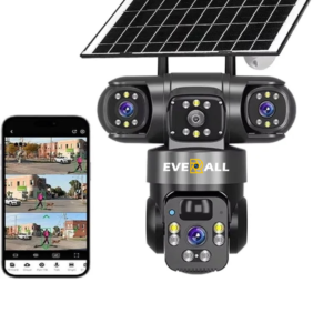 Everall 6MP Triple Lens Solar Outdoor CCTV Camera (360° Rotation, Night Color Vision, Motion Tracking, No Electricity Required)