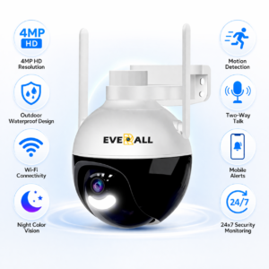 Everall 4MP Outdoor WiFi CCTV Camera (360° Rotation, Night Color Vision, Motion Tracking, Weatherproof)